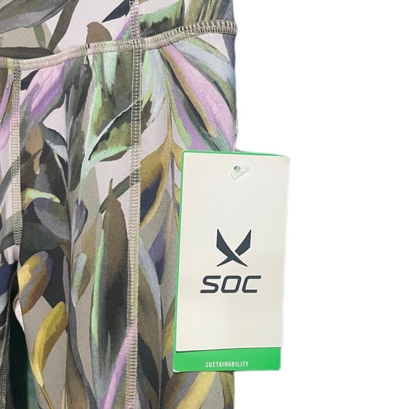 SOC Stadium Sportswear Girls High Waist Tropical Leaf Leggings L / XL - Picture 3 of 14